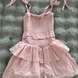 Katie J NYC Girls Pink Ruffled Dress with Tie Straps M / 8-10